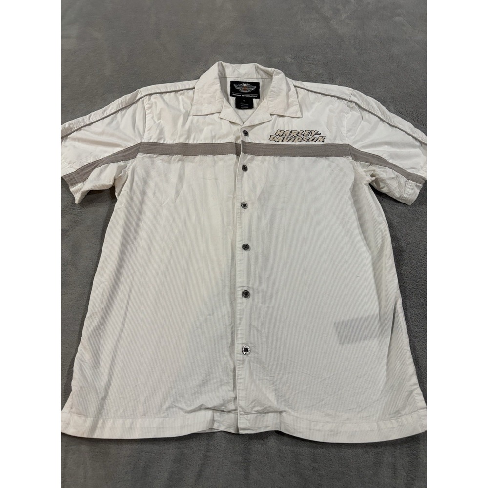 Harley Davidson Motorcycles Button Up Short Sleeve Shirt Mens Size M White #028